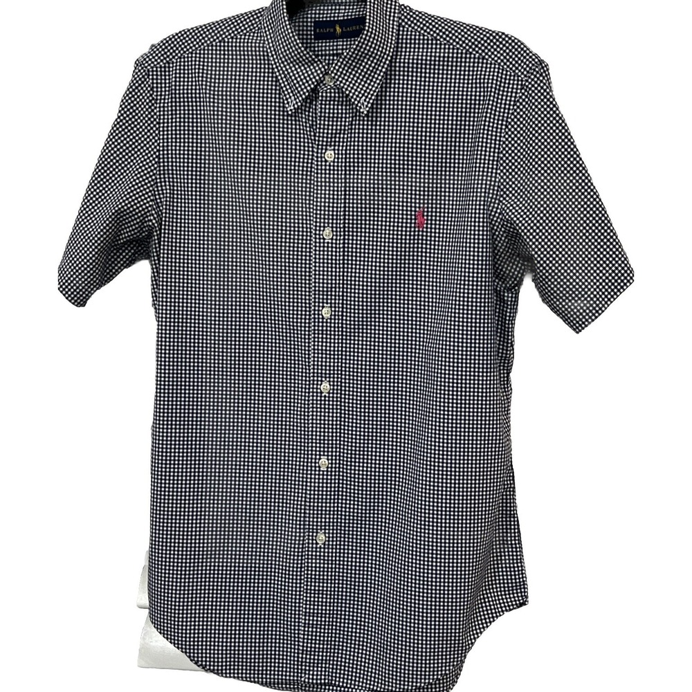 Ralph Lauren Button Down Shirt BLUE/WHITE Checked Men's Size MEDIUM